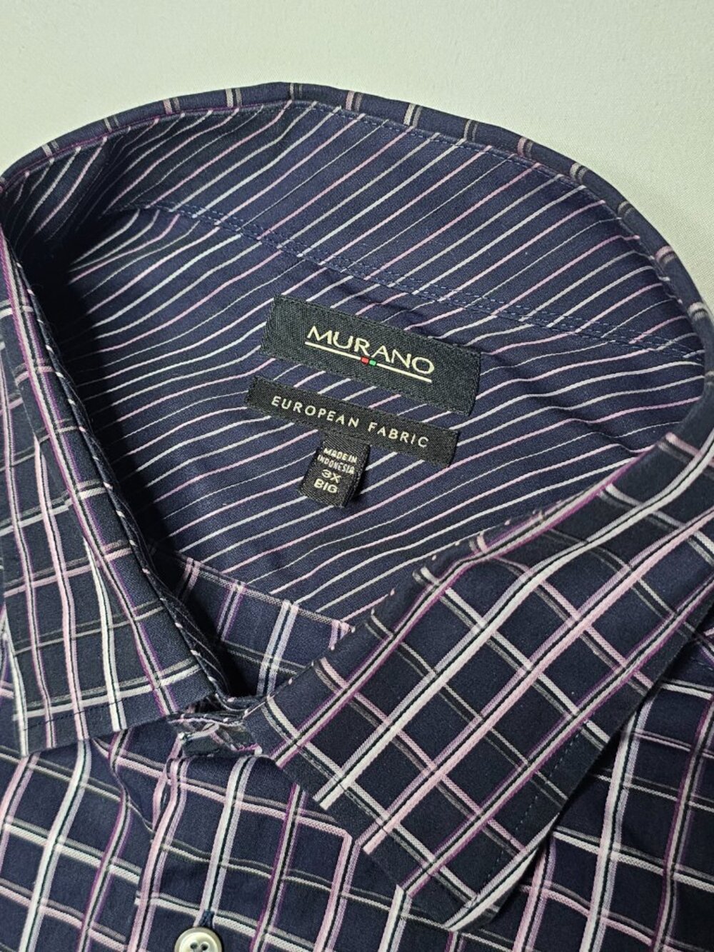Murano Men's 3XB Big Tall Navy Purple Plaid Long Sleeve Cotton Button Up S